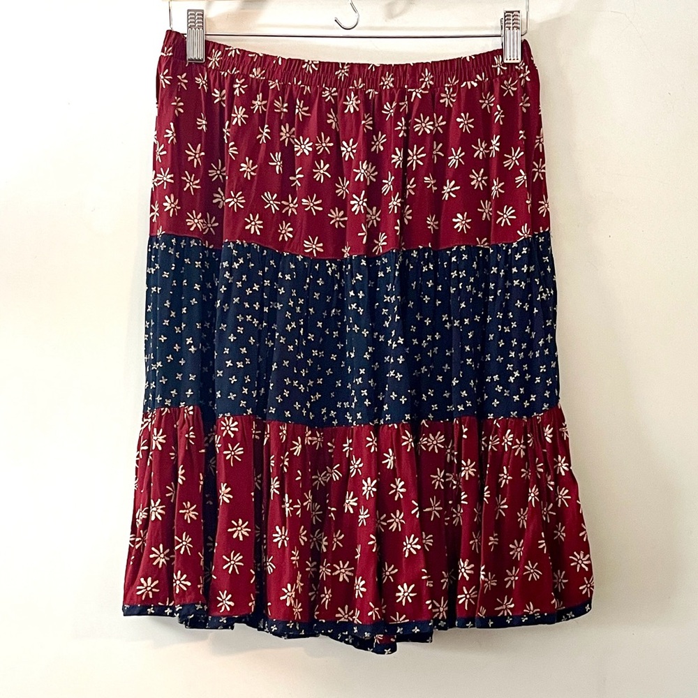 Karen Kane Vintage Red and Blue 80s Boho Floral Western Hippie Skirt Sz 12